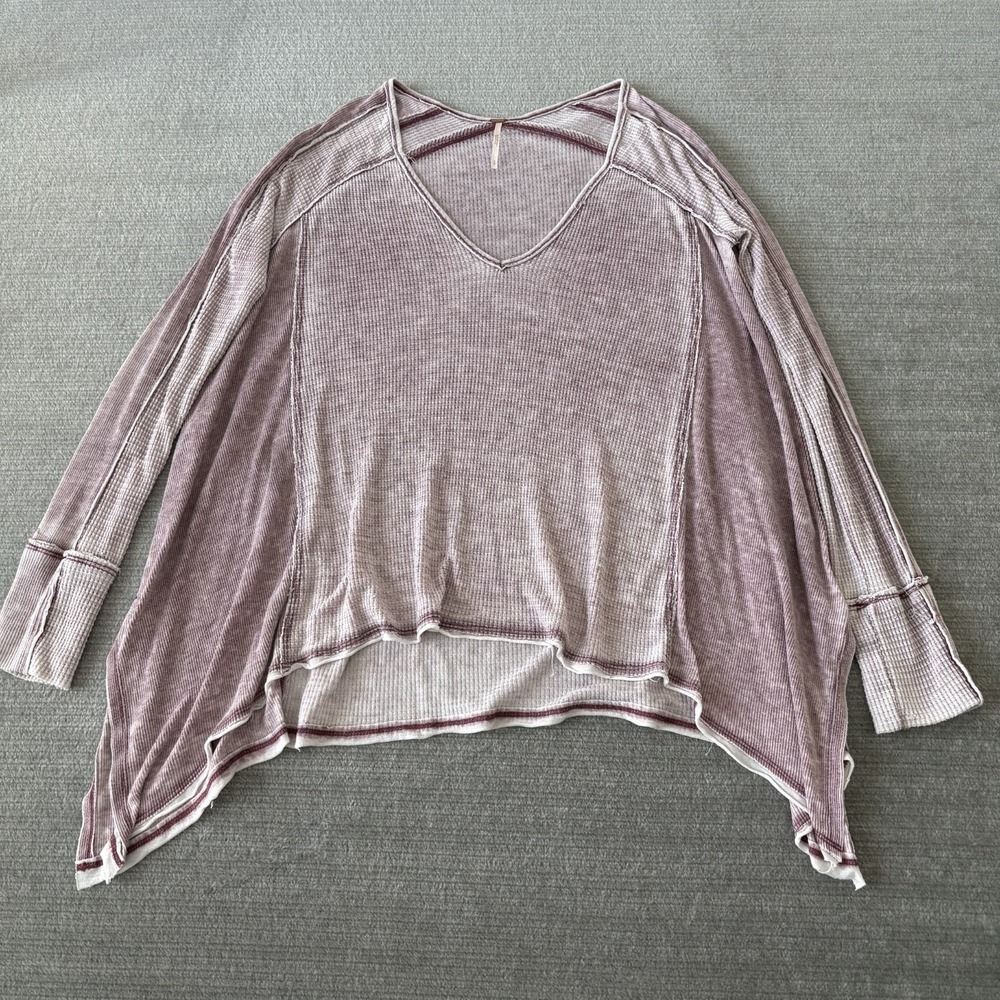 Free People Top Women S Pink Pacific Thermal V Neck Long Sleeve Casual Laguna
